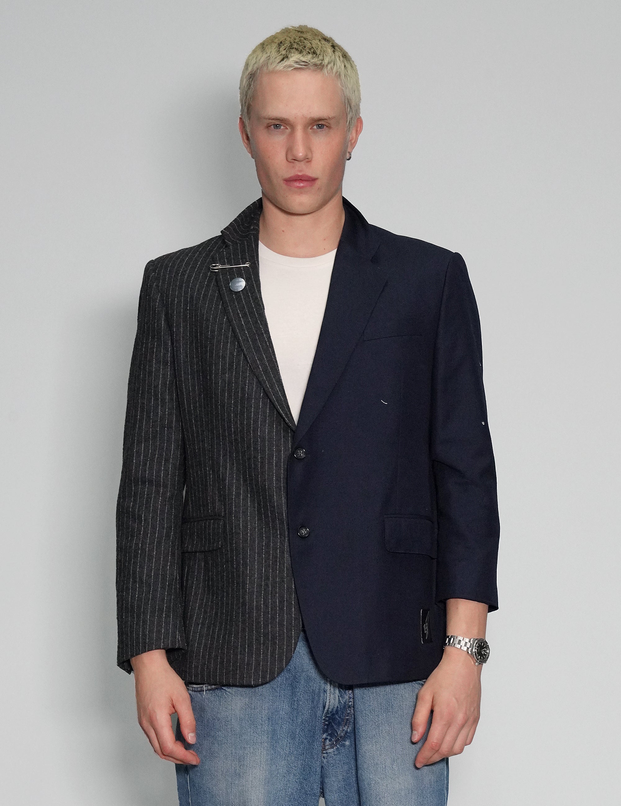 Pinstripe and Navy 50/50 Blazer