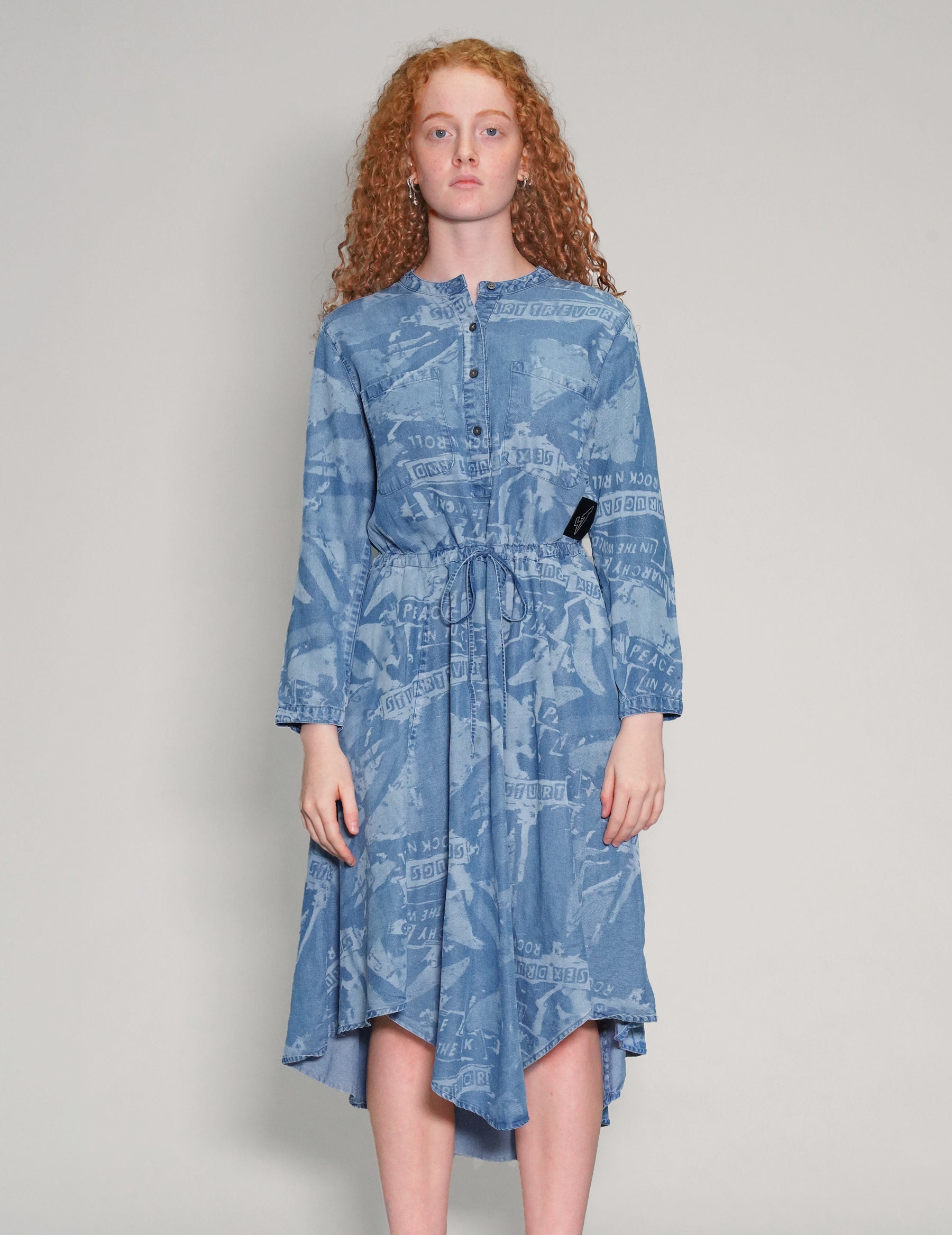 'Peace' Laser Printed Light Blue Dress