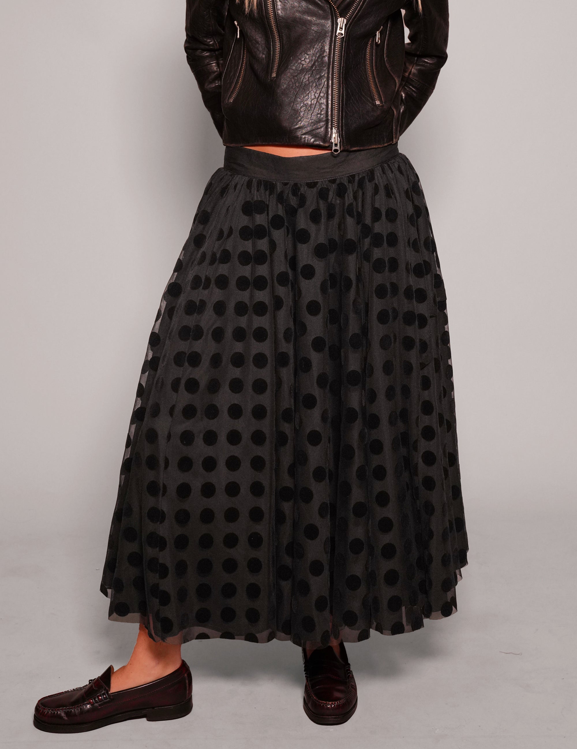 Mesh Maxi Skirt - Black Polka Dot