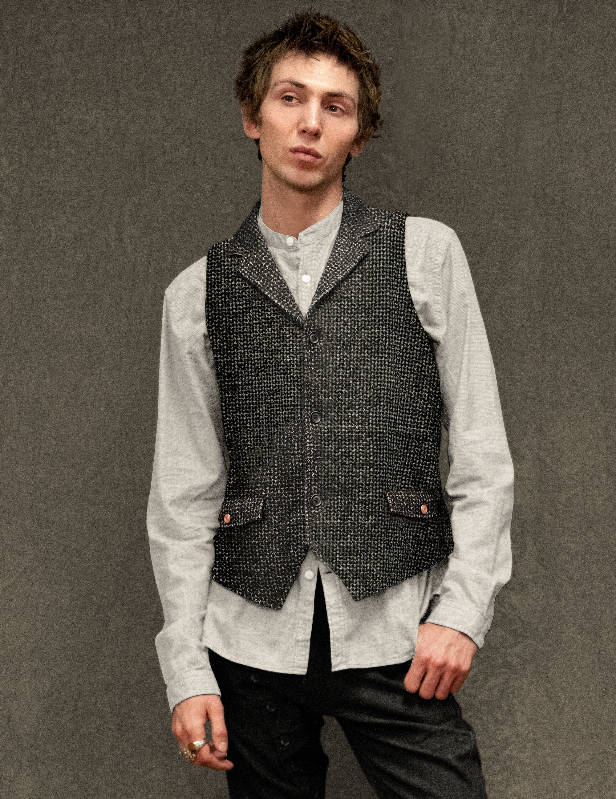 Mens Grey Tweed Waistcoat – Stuart Trevor - Main Image