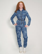 Women's Vintage Denim Jumpsuit with Laser Print | Stuart Trevor