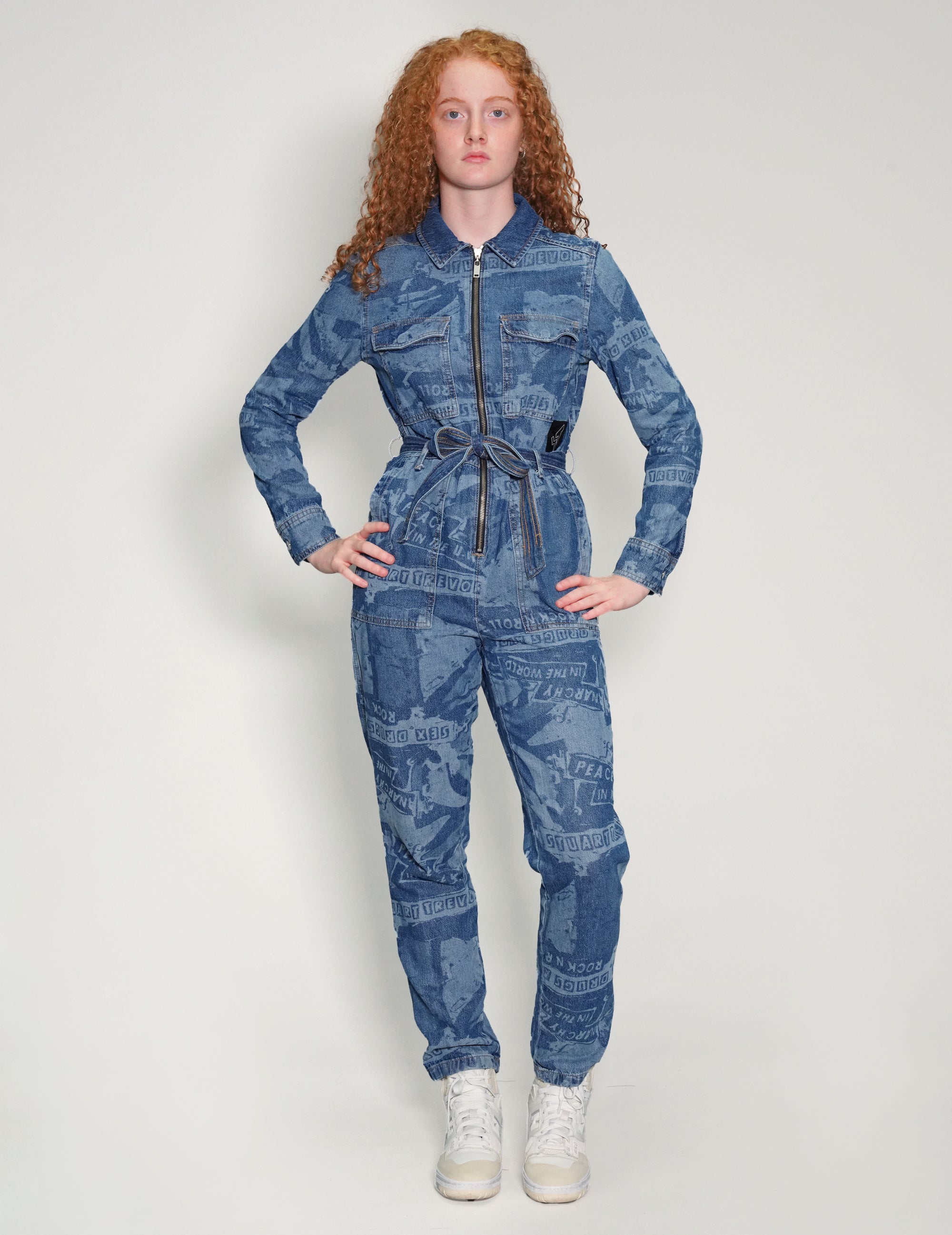 Women's Vintage Denim Jumpsuit with Laser Print | Stuart Trevor