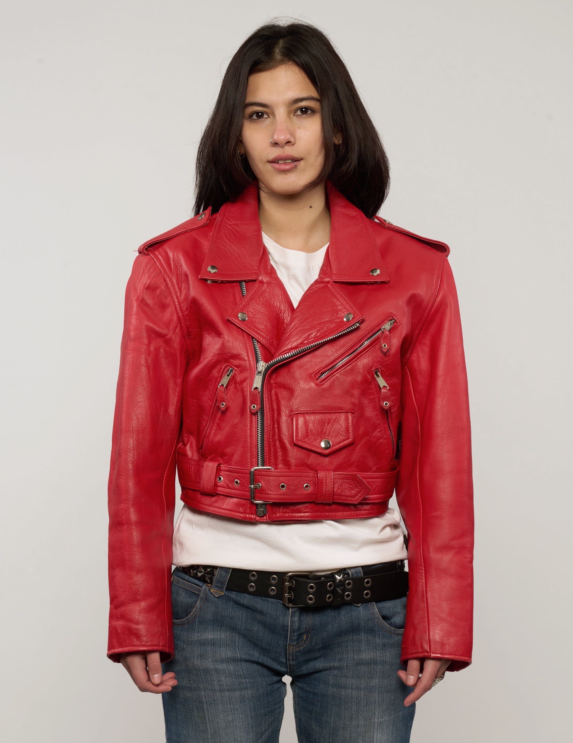 Red Wild One Cropped Biker Jacket