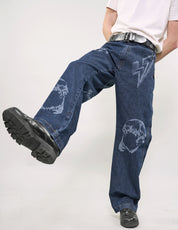 Laser Printed Skull Prisoner Jeans