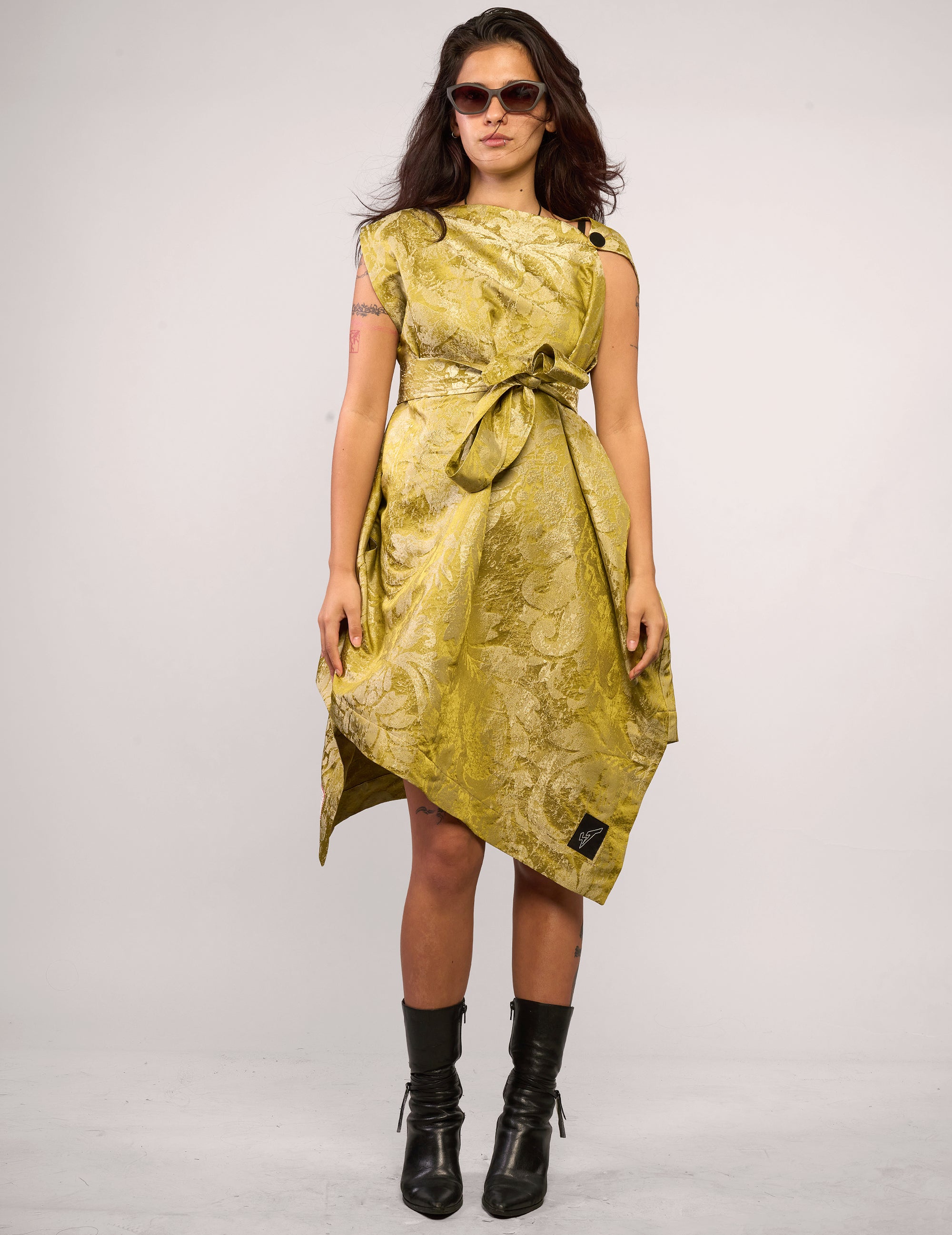 The Pirate Dress – Chartreuse Floral Jacquard