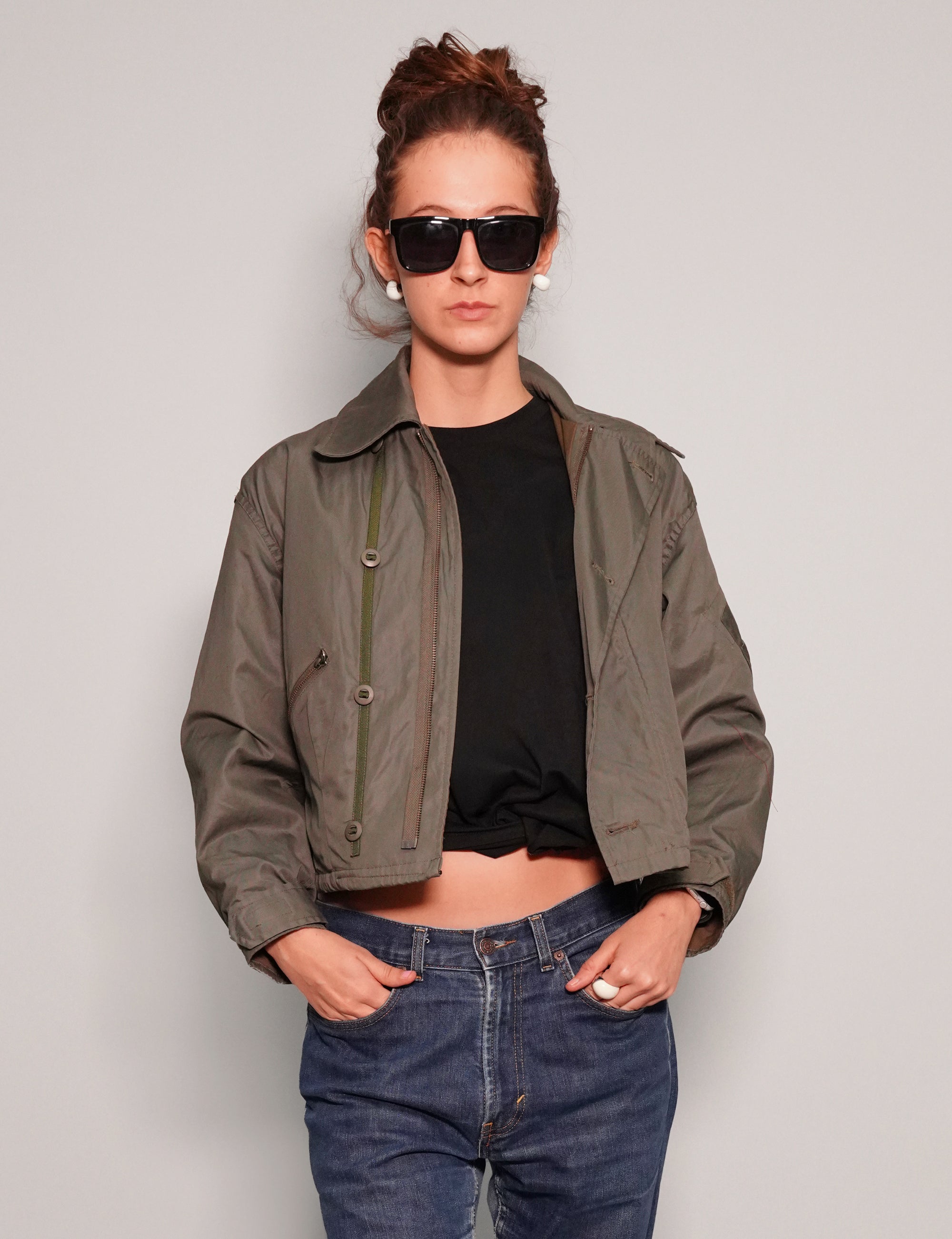 Women's Vintage Military RAF Cropped Jacket in Khaki Green | Stuart Trevor