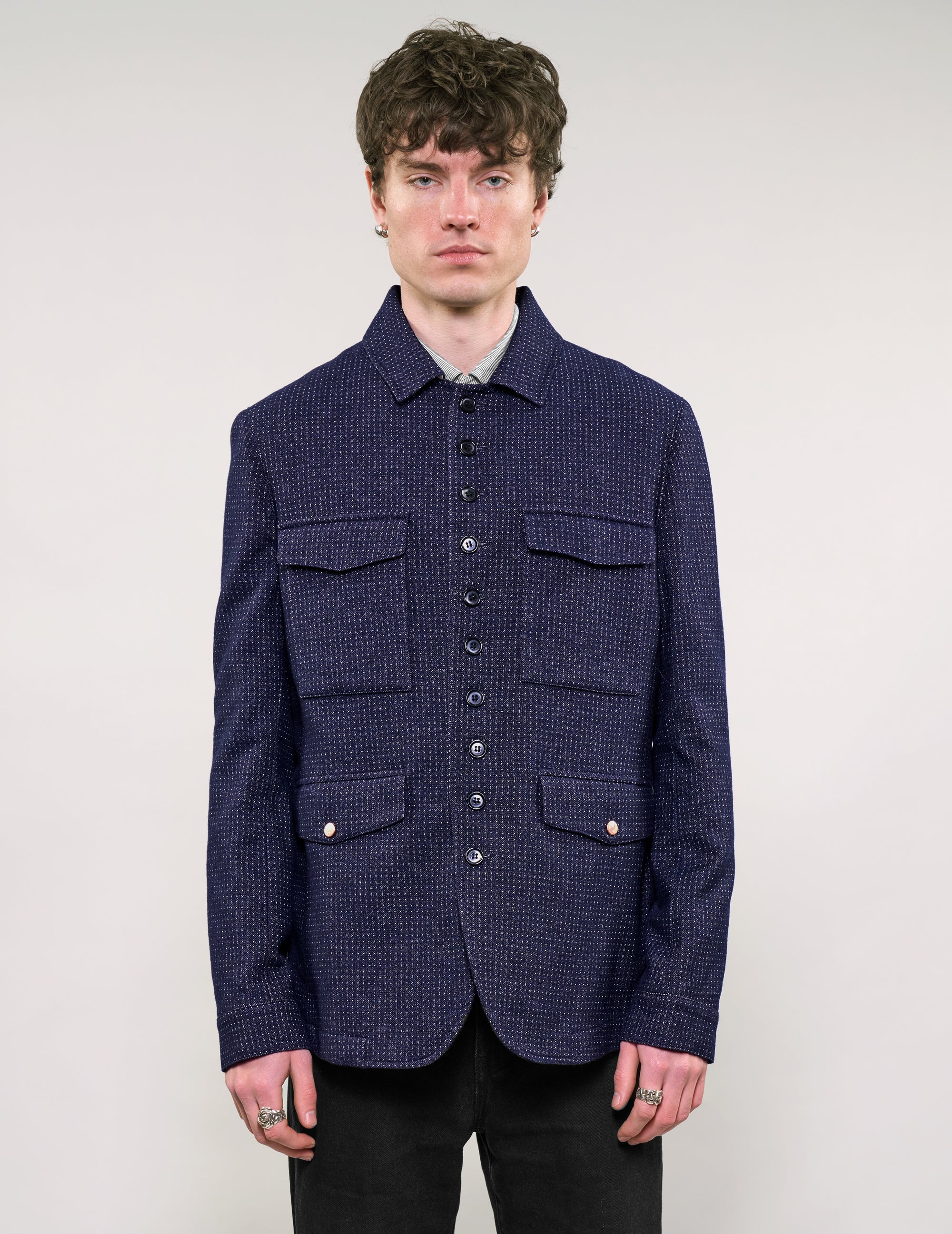 IMMORTAL Monaco Car Coat in Navy Micro Dot