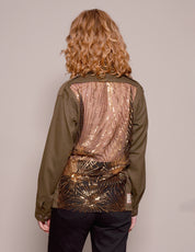 Party Back Shirt - Gold Star Sequin - Long Sleeve Khaki