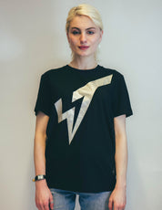 Silver ST Logo Tee in Black.