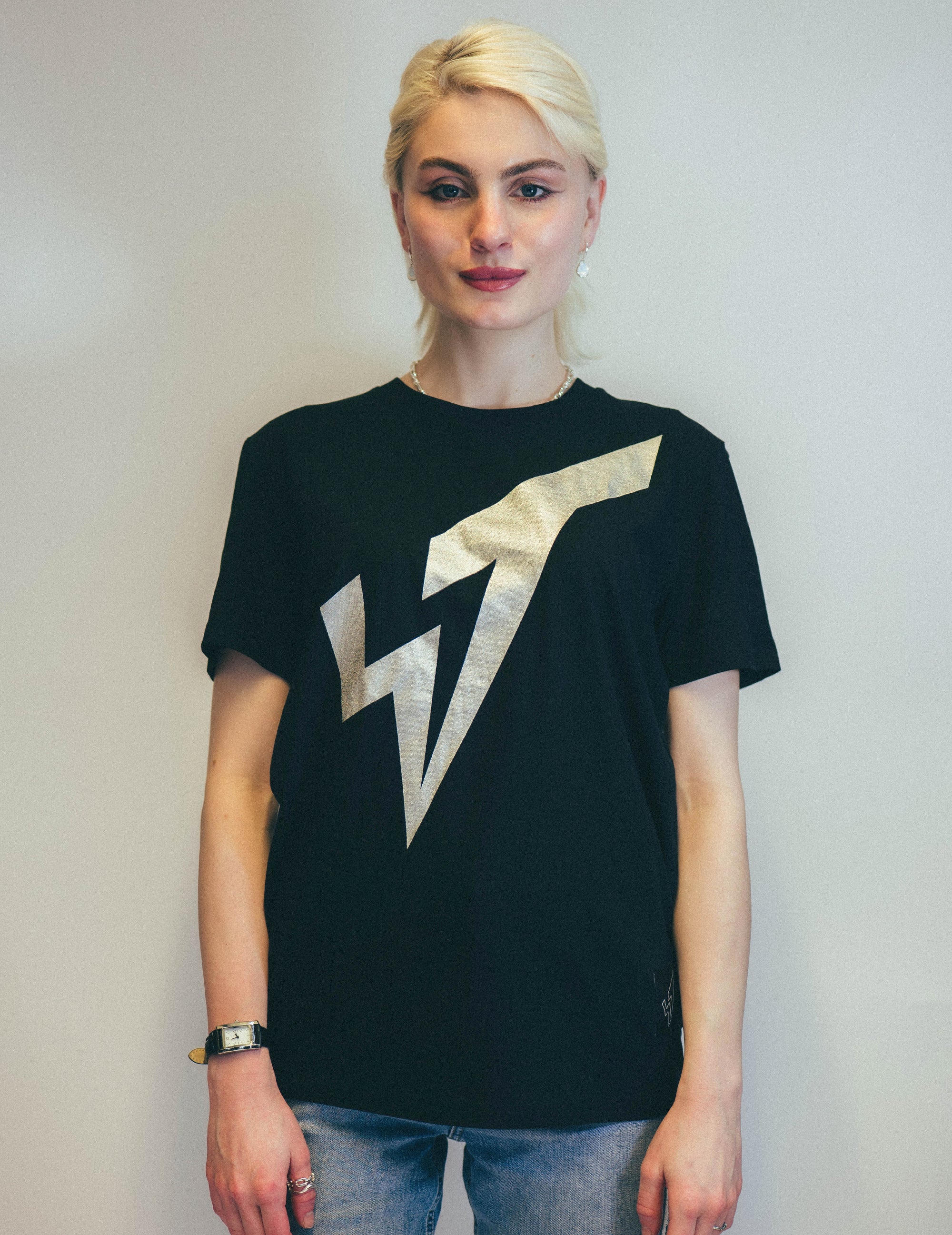 Silver ST Logo Tee in Black.