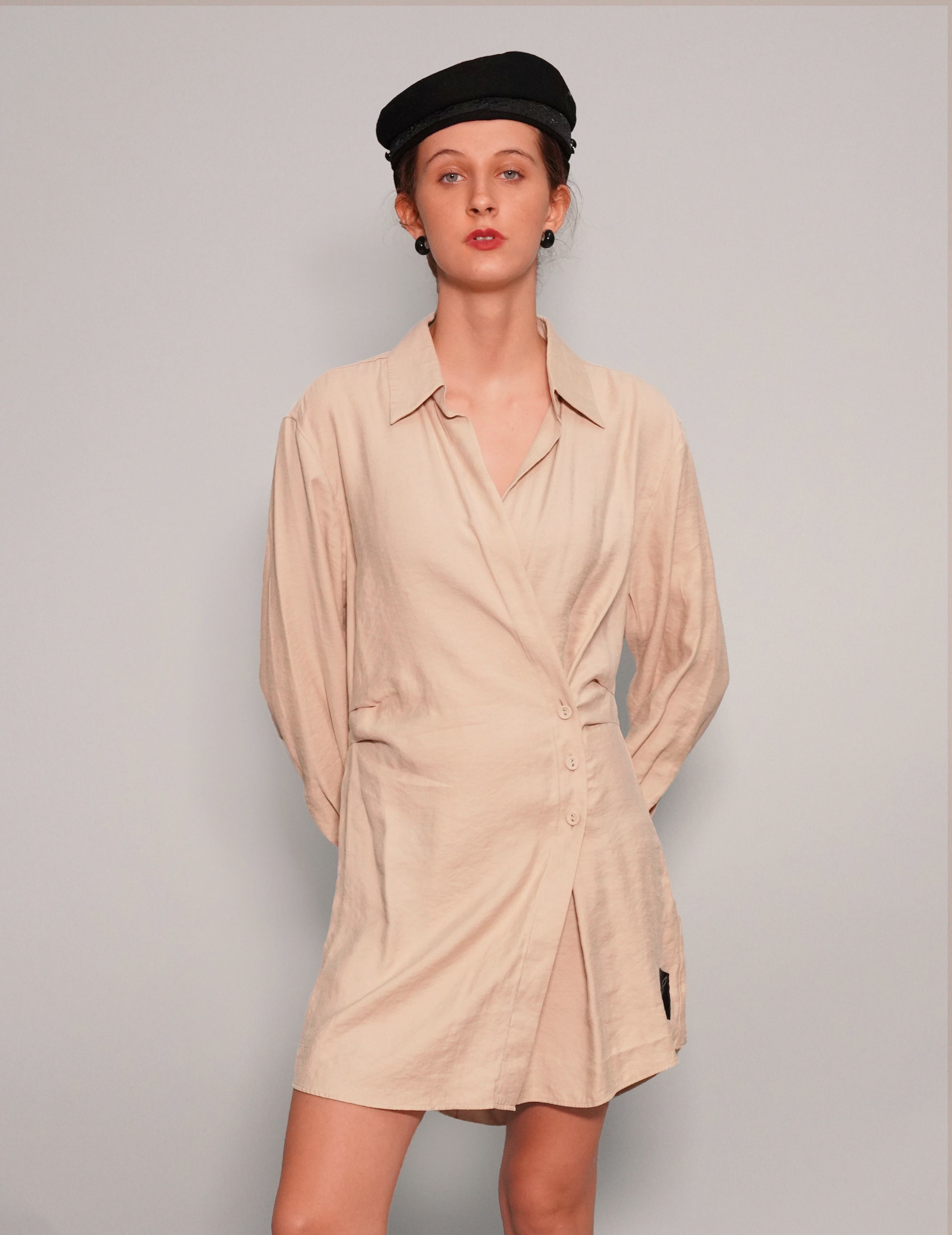 Women's Vintage Tailored Mini Dress in Beige | Stuart Trevor