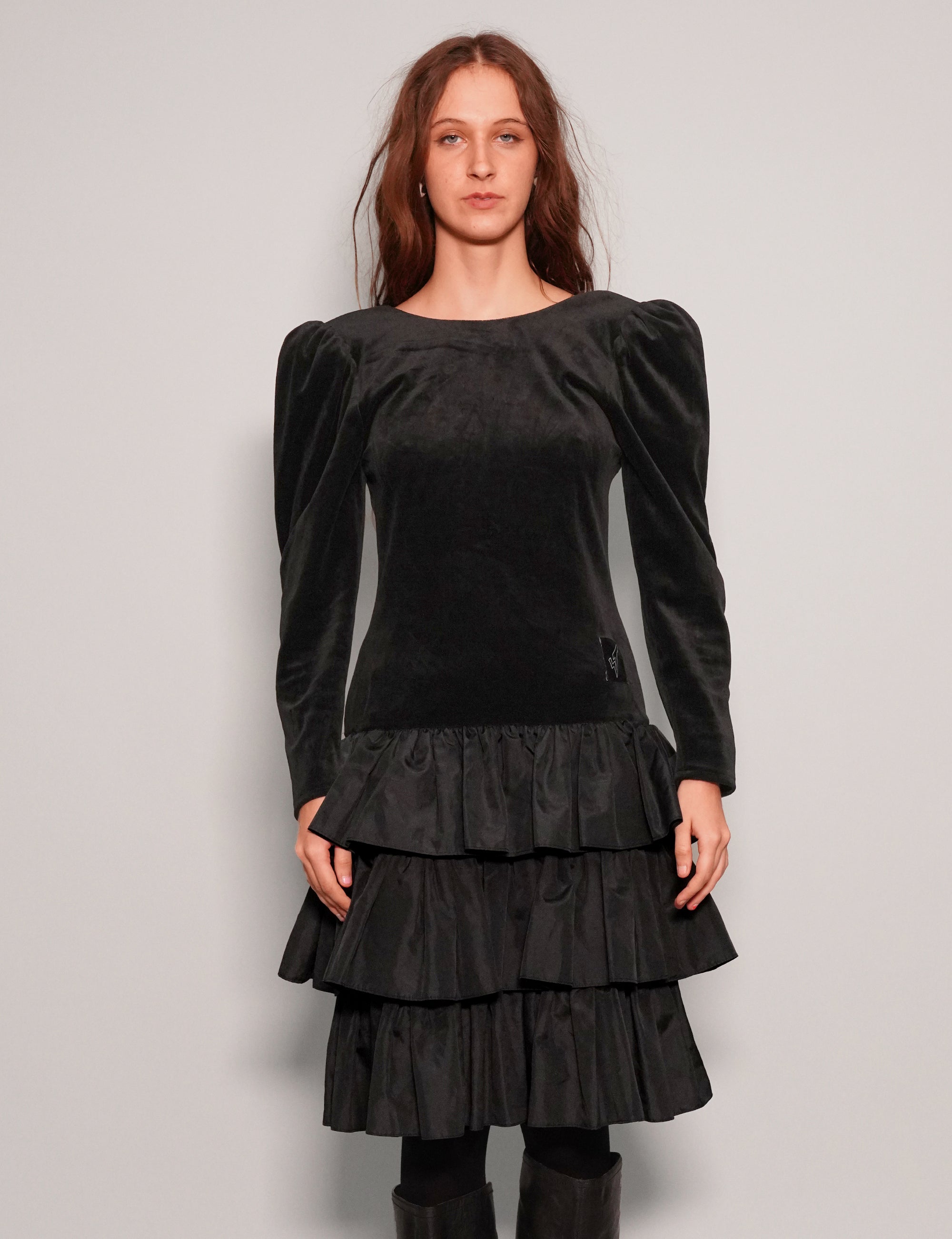 Women's Vintage Velvet Mini Dress in Black | Stuart Trevor