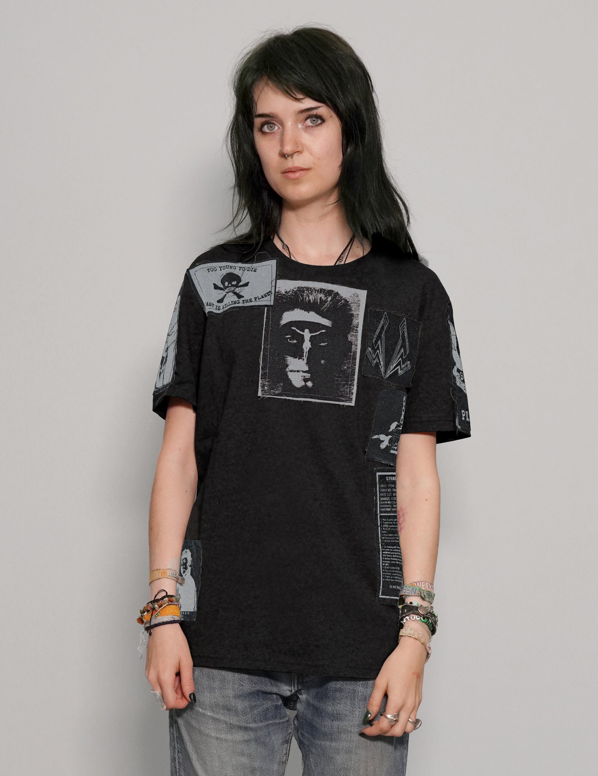 'Saint' Multipatch T-Shirt in Black