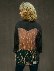 Party Back Shirt - Gold Art-Deco Sequin - Black Denim