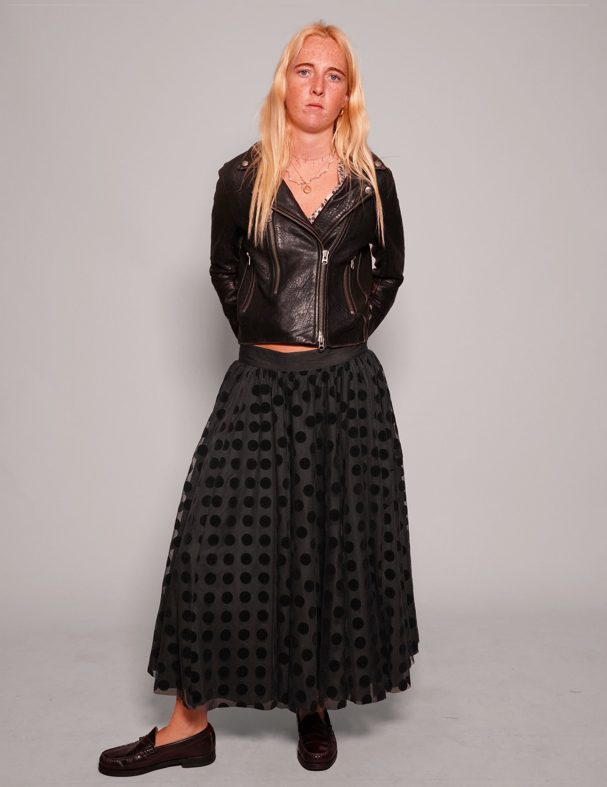 Mesh Maxi Skirt - Black Polka Dot