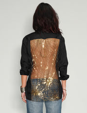 Party Back Shirt - Gold Sequin - Black Cotton
