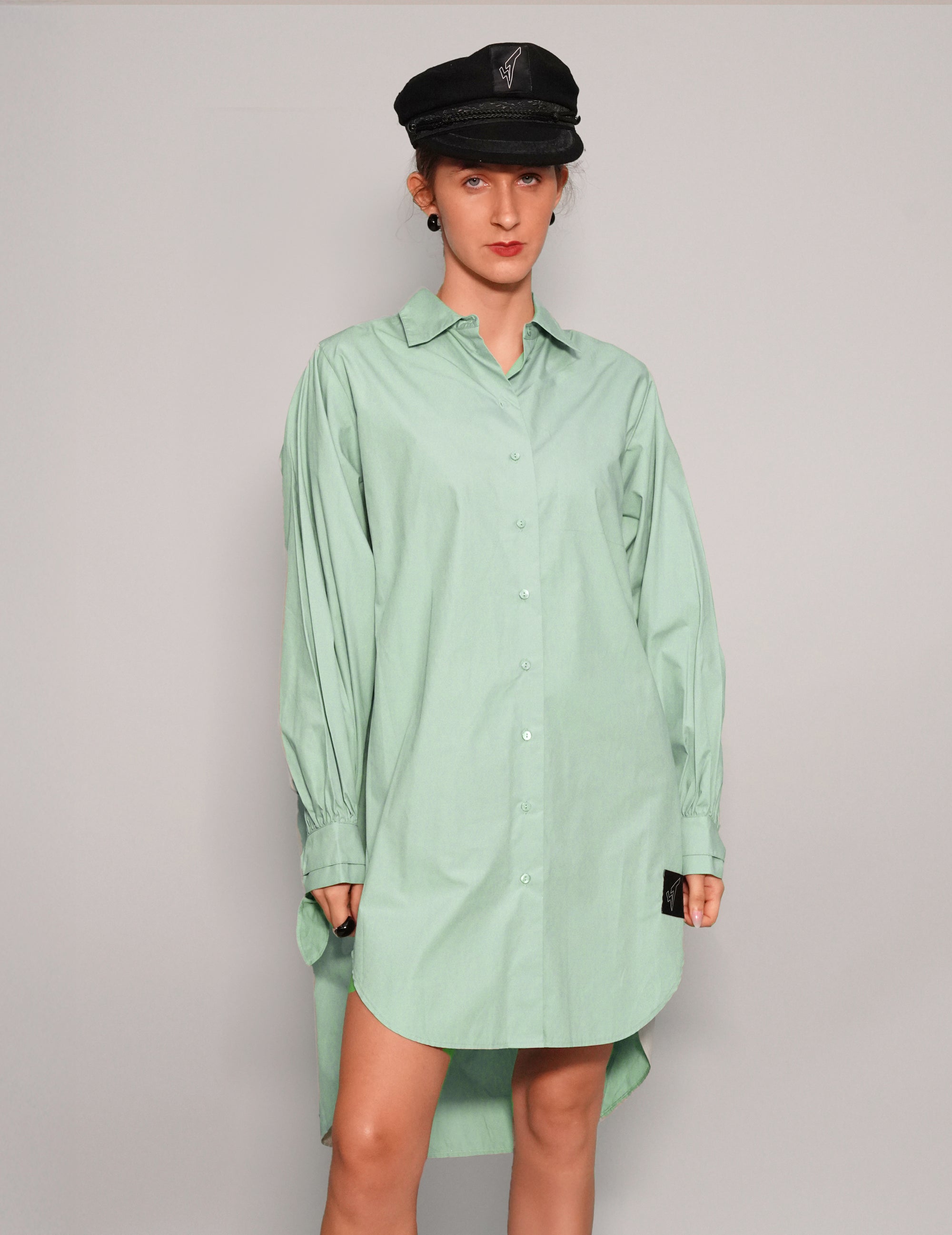 Women's Oversized Shirt Dress in Mint Green | Stuart Trevor