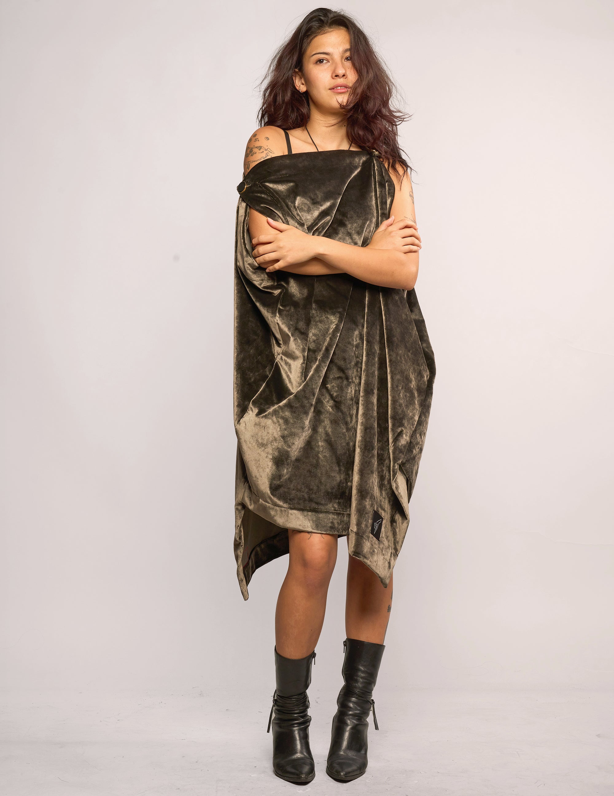 The Pirate Dress – Antique Bronze Cotton Velvet
