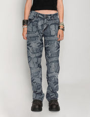 'Peace' Laser Print Jeans in Indigo