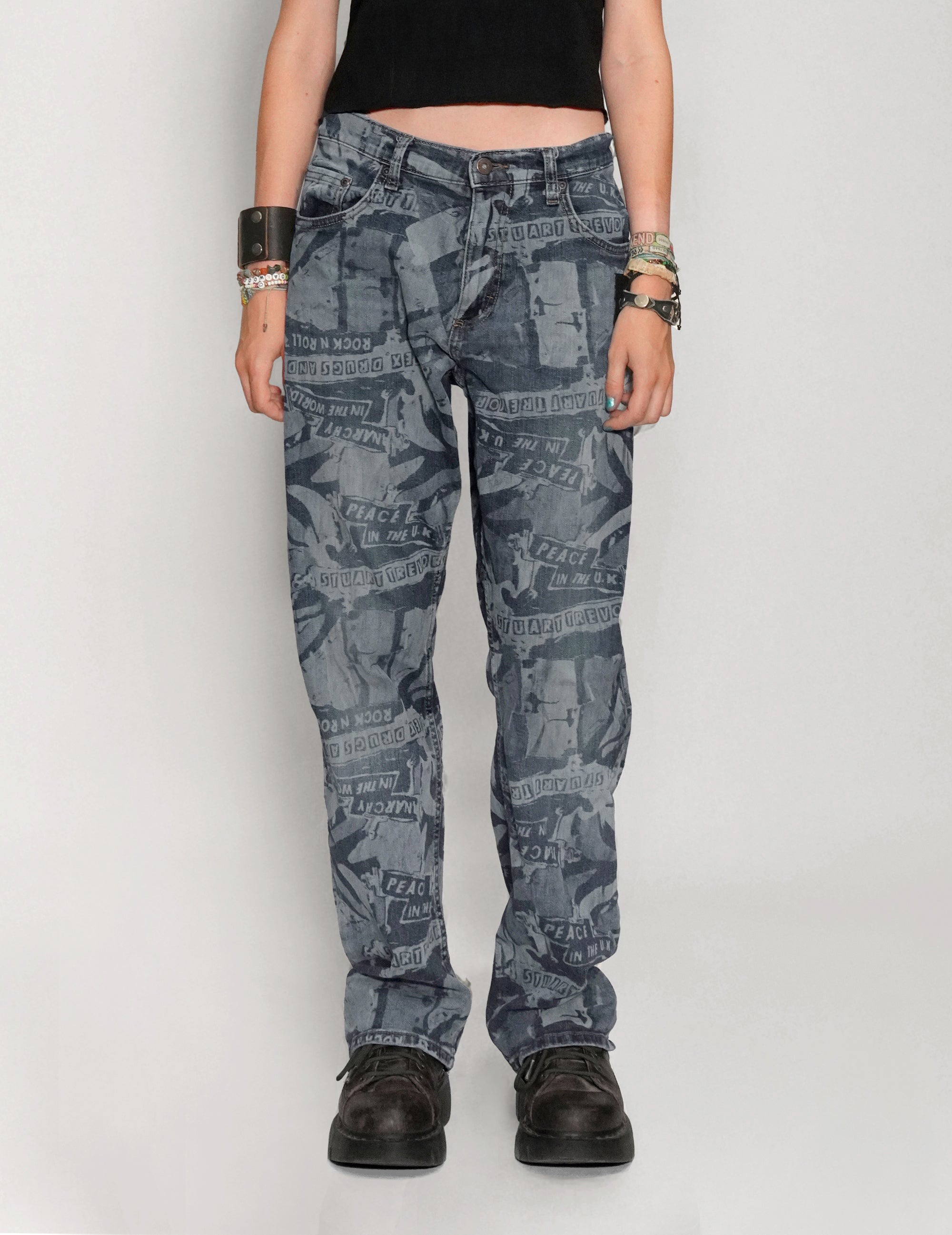 'Peace' Laser Print Jeans in Indigo