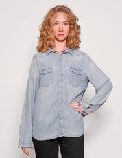 Party Back Shirt – Goldpailletten – Hellblauer Denim