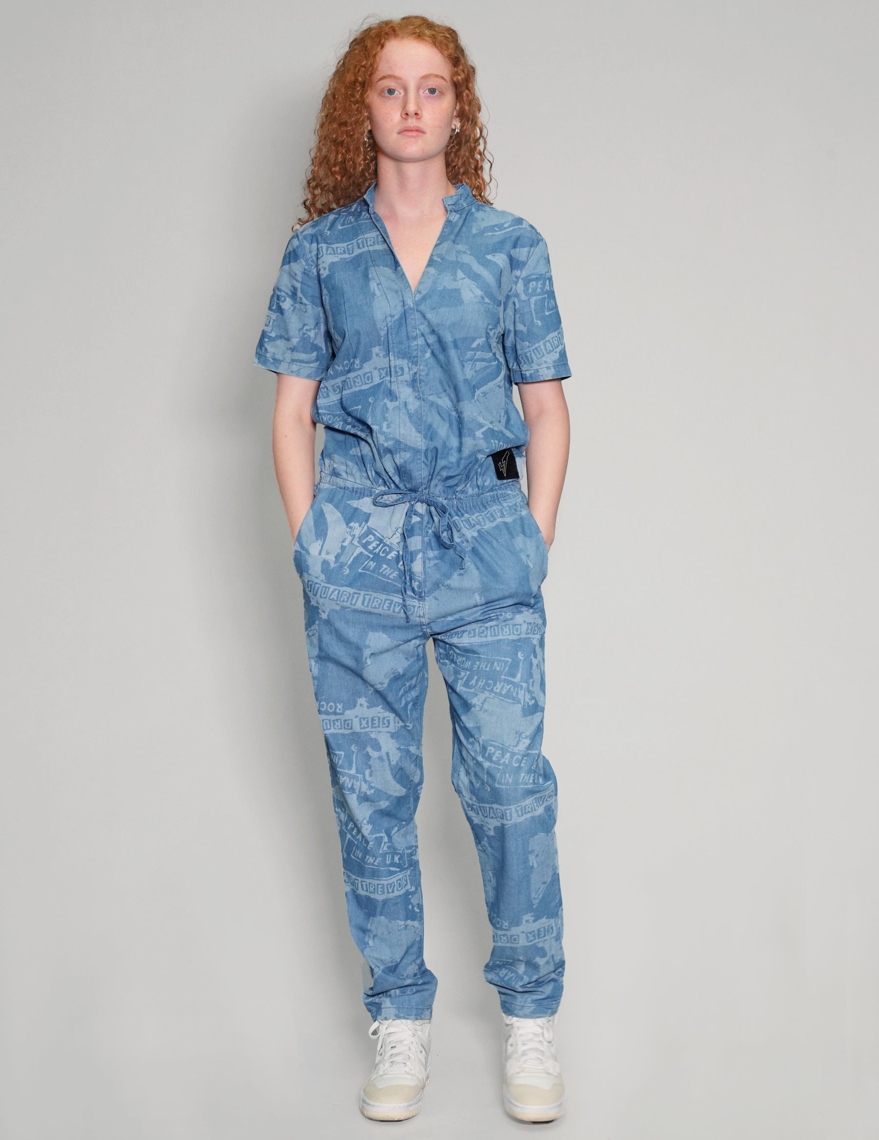 'Peace' Laser Printed Light Blue Jumpsuit