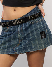 'S'x D'ugs and Rock n Roll' Denim Mini Skirt - Dark Denim