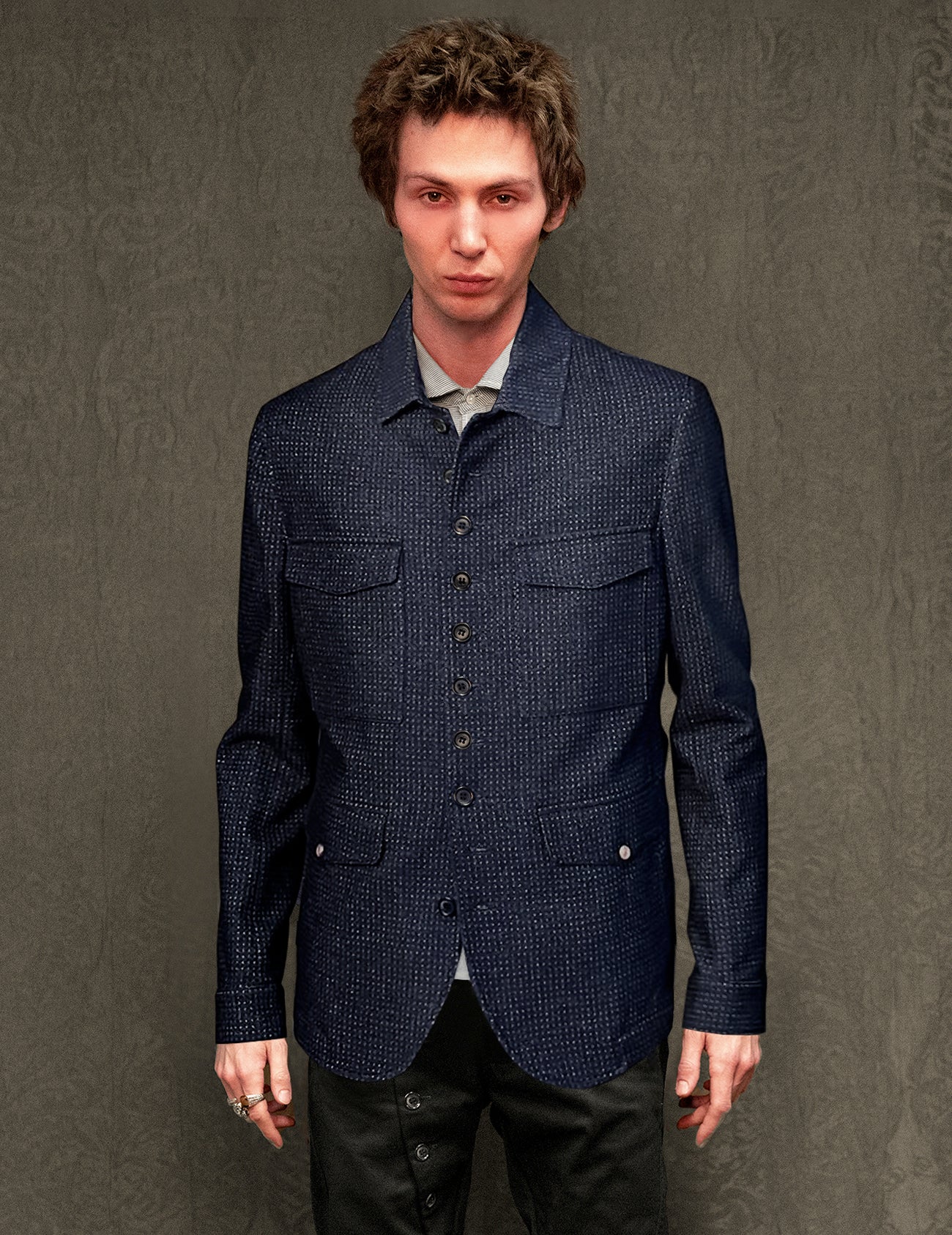 IMMORTAL Monaco Car Coat in Navy Micro Dot