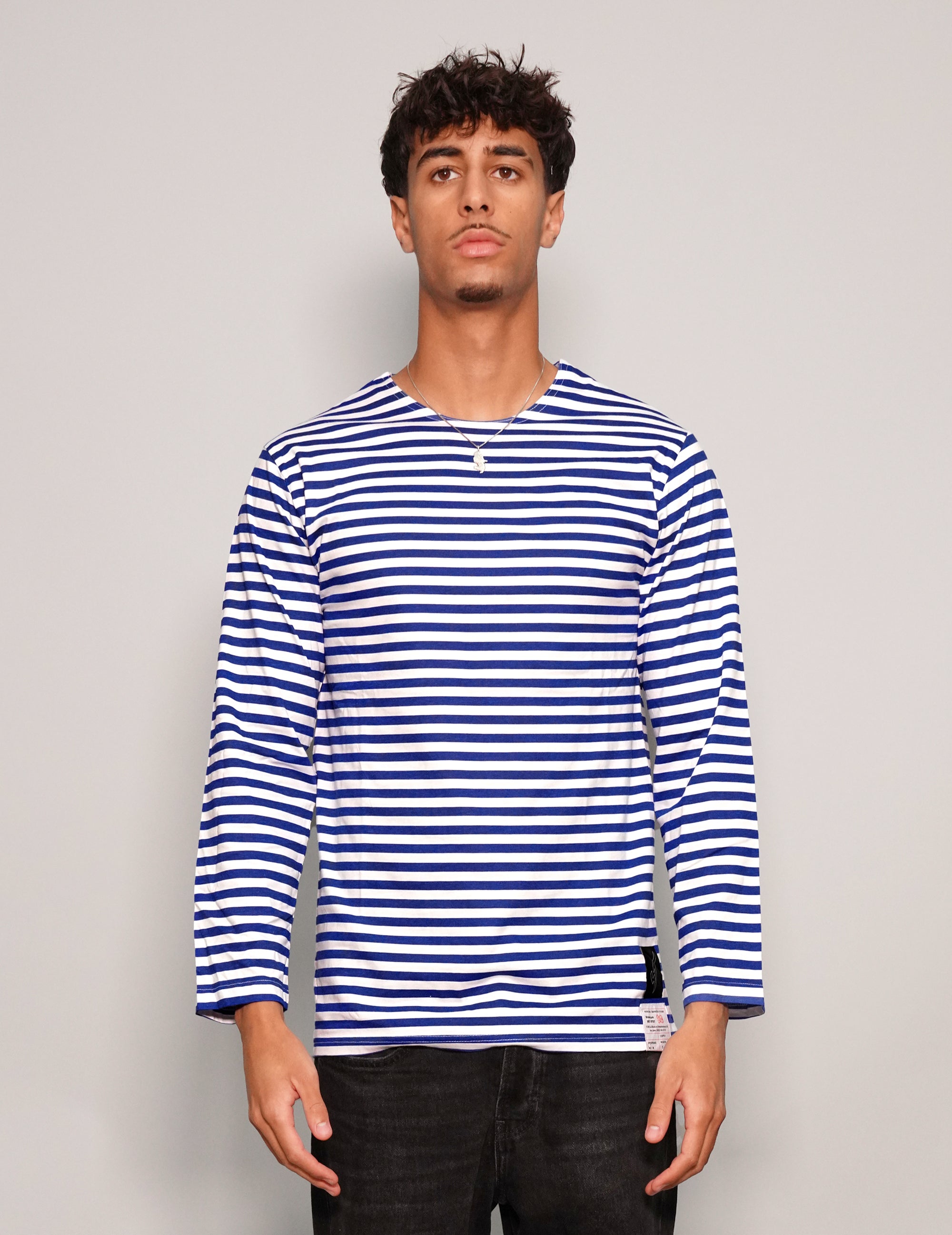 Men's Vintage Blue Striped Long Sleeve T-Shirt | Stuart Trevor