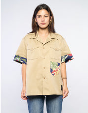 Tropical Patch Military Shirt in Stone