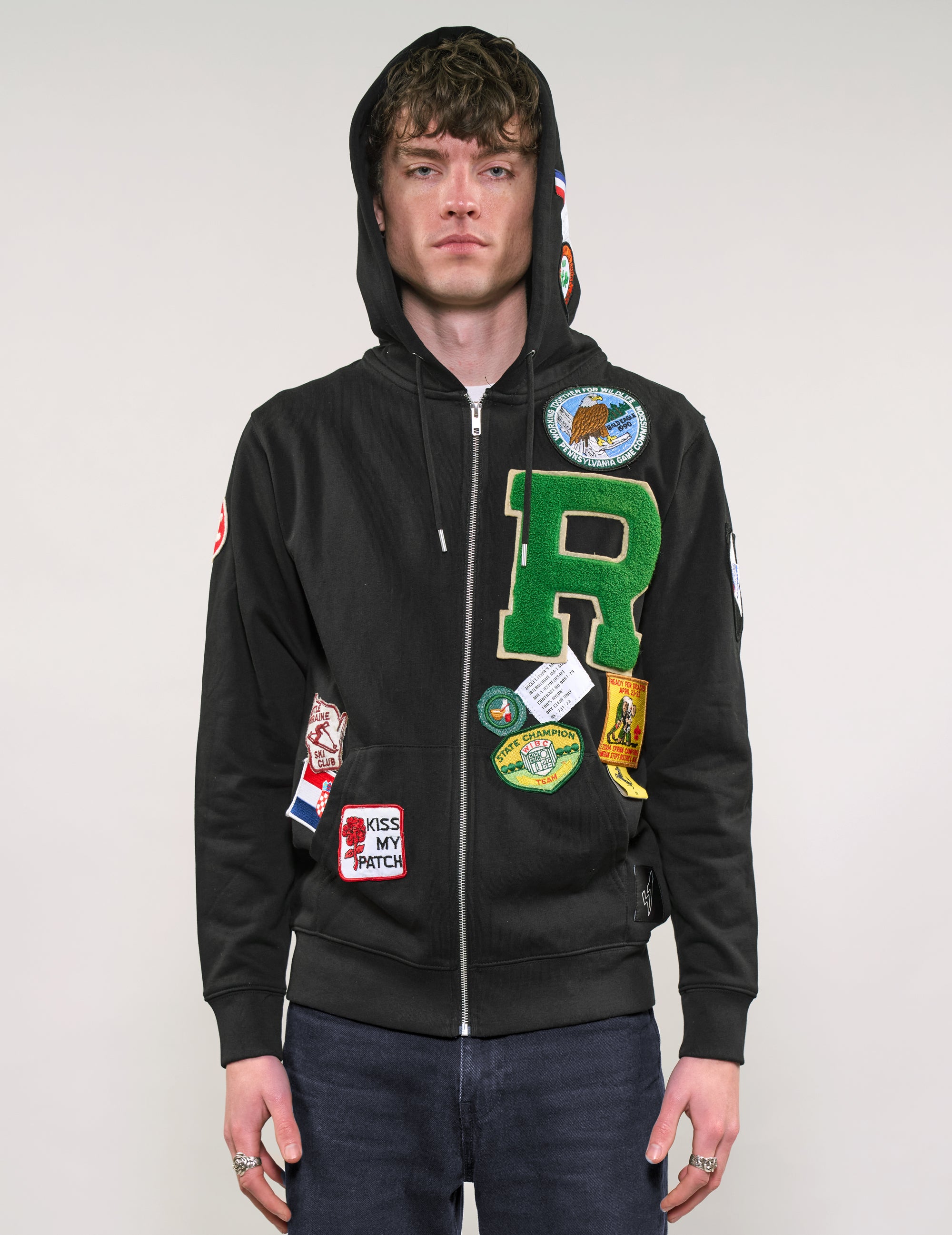 Limited Edition Patched Zip Hoodie in Black