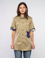 Tropical Patch Military Shirt in Khaki