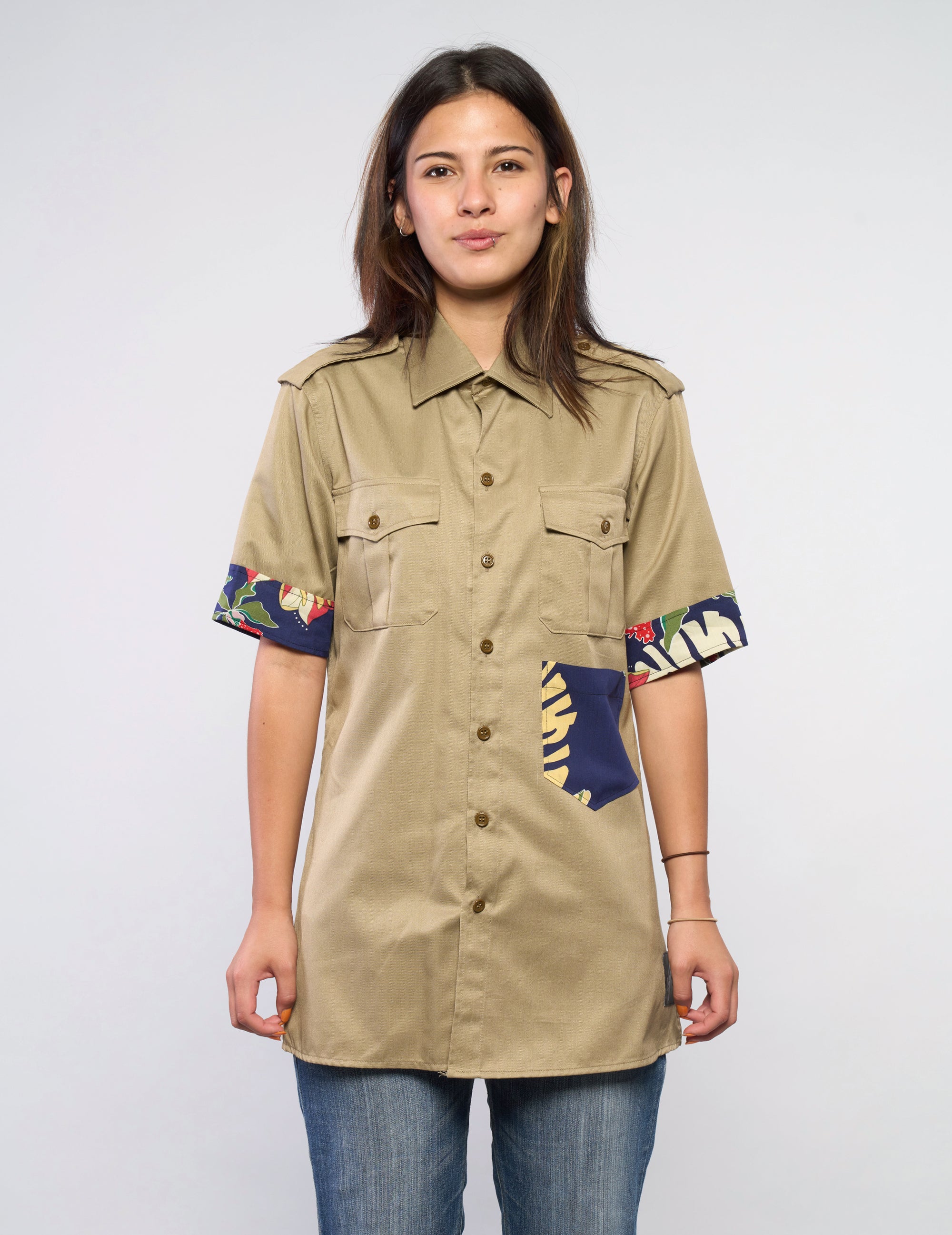 Tropical Patch Military Shirt in Khaki