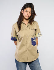 Tropical Patch Military Shirt in Sand