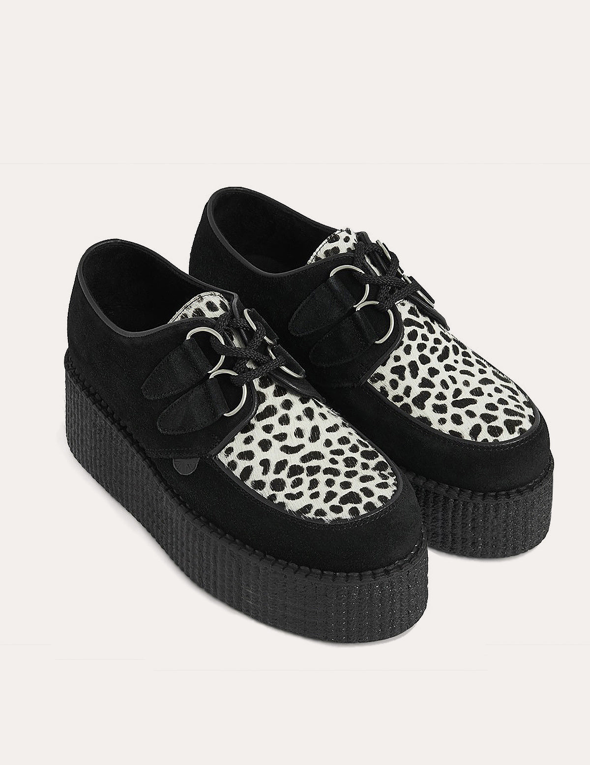 Underground Wulfrun Single Sole Creeper Schuhe aus schwarzem Leoparden-Wildleder