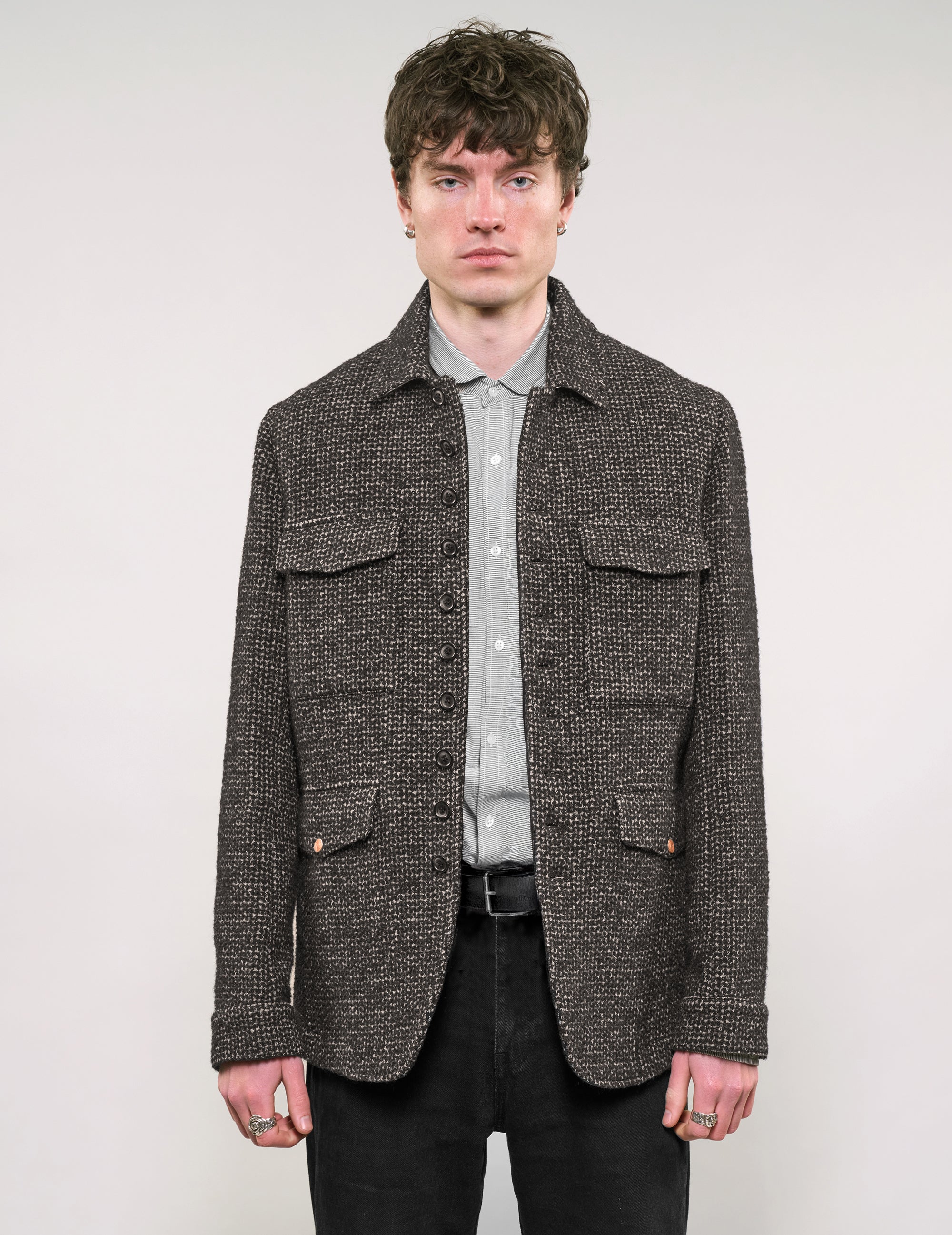 IMMORTAL Monaco Car Coat - Tweed Charcoal and Black