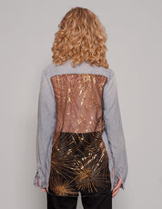 Party Back Shirt - Gold Star Sequin - Light Blue Denim