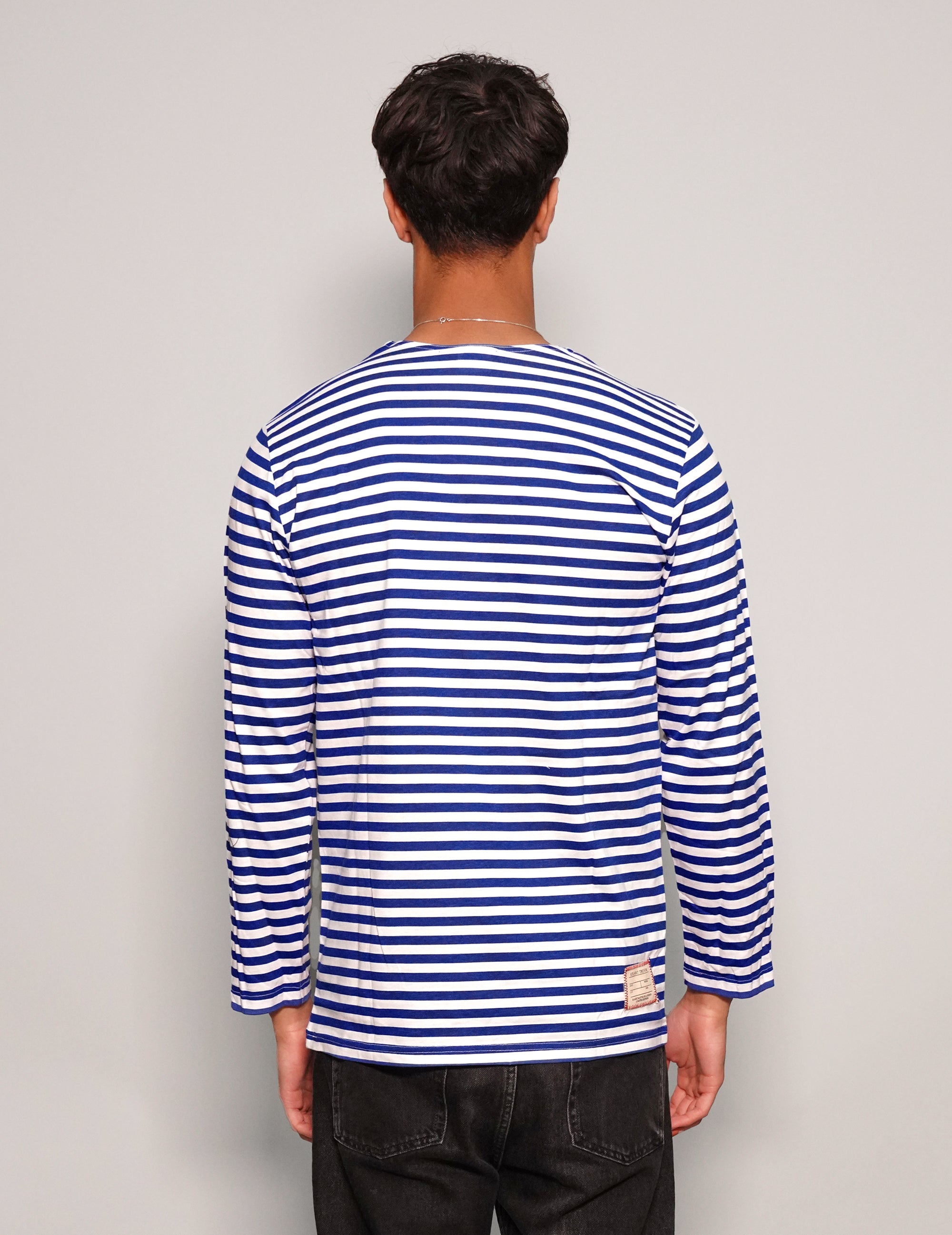 Men's Vintage Blue Striped Long Sleeve T-Shirt | Stuart Trevor