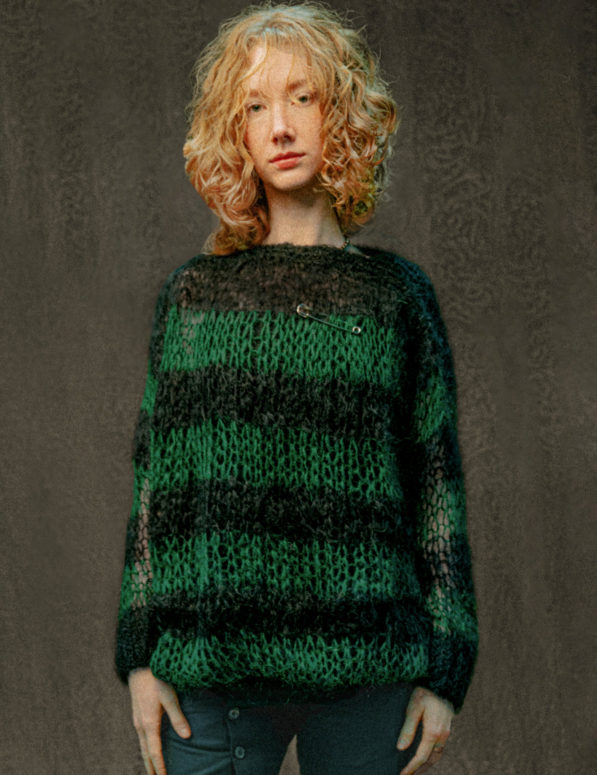 "PISTOLS" Mohair Hand knits - Green and Black