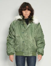 Zipped Hooded Flying Jacket in Green