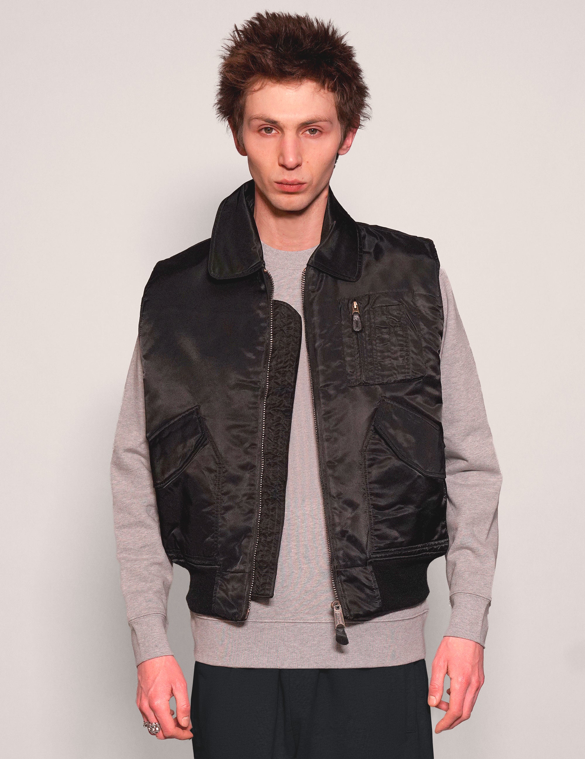 Light Weight Collared Bomber Gilet in Black
