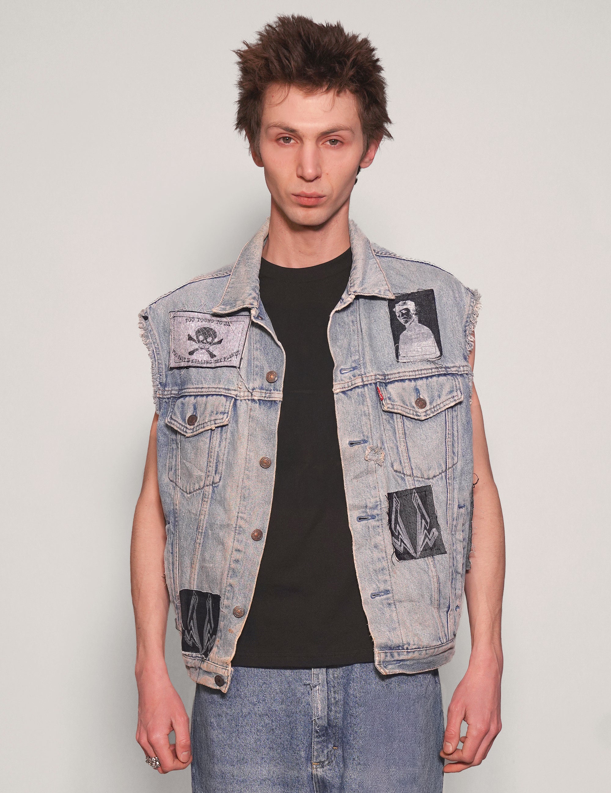 Vintage Patched Denim Jacket Vest