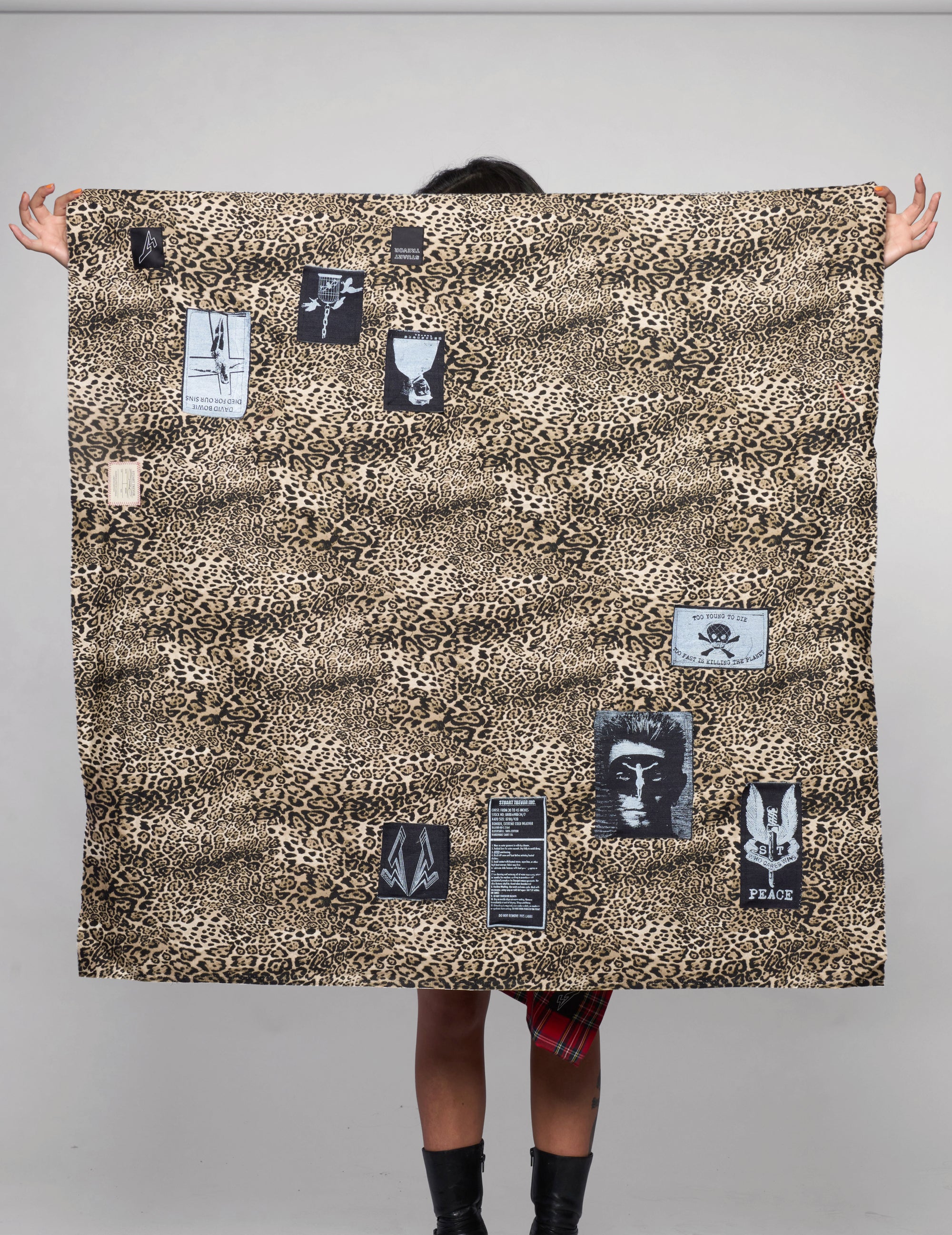 The Riot Patched Scarf in Leopard Print