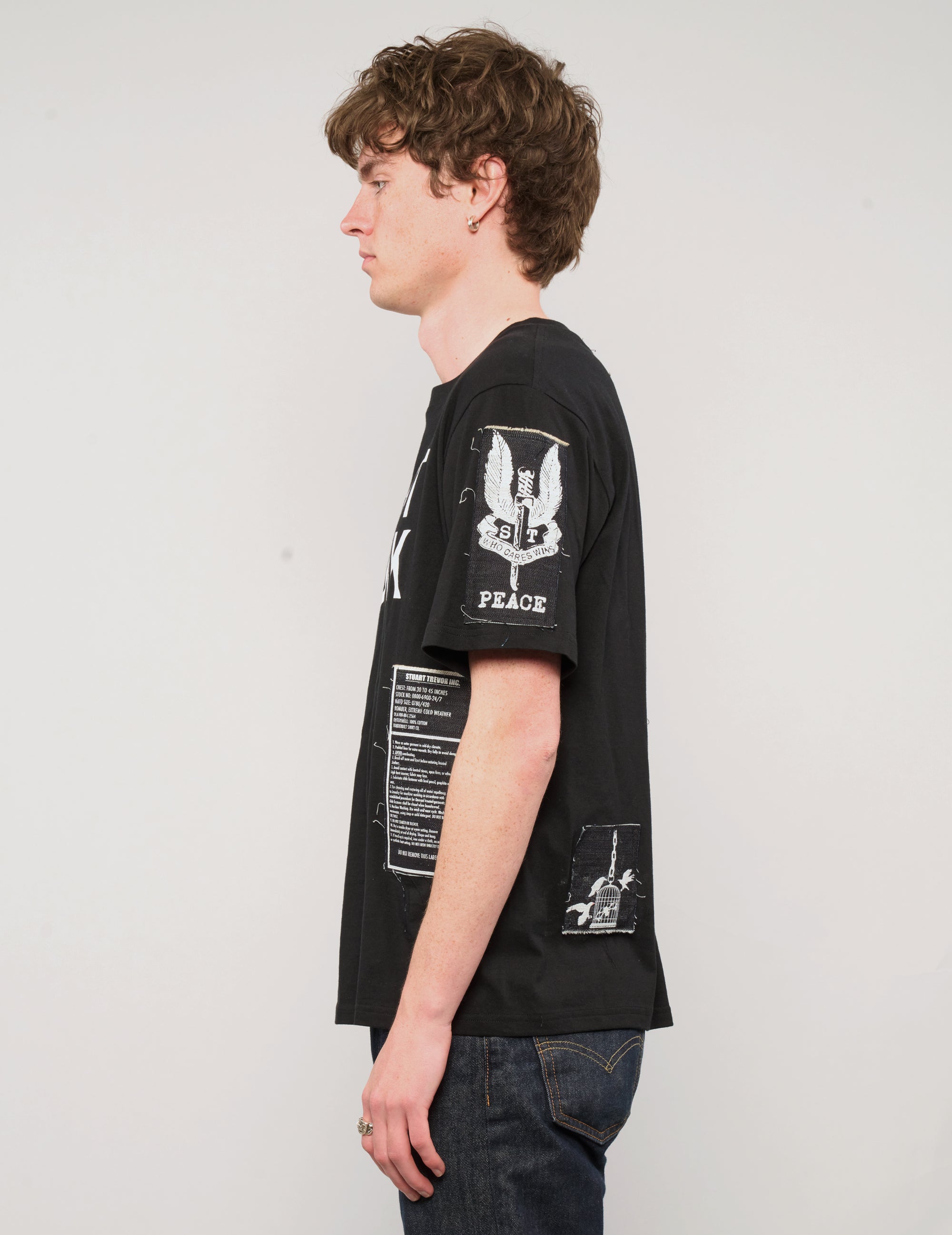 Underground Patched Post Punk T-Shirt in Black