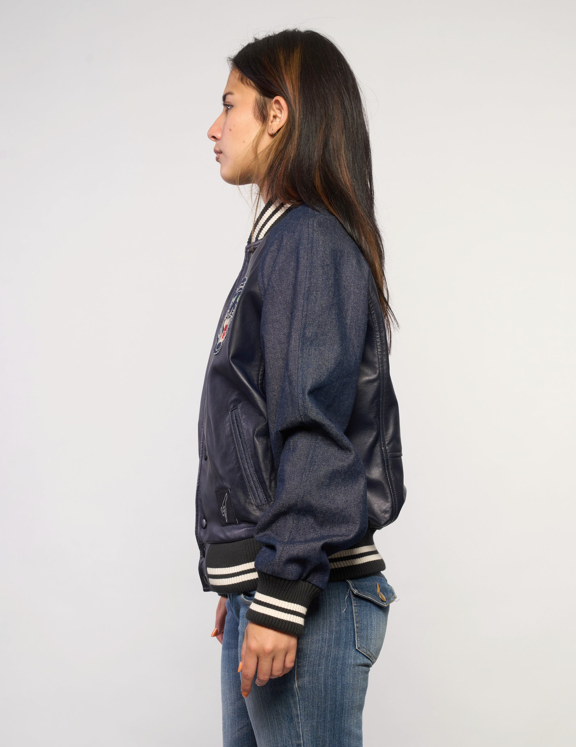 Vintage Navy Leather Varsity Jacket