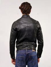 Vintage Style Black Leather Bomber Jacket