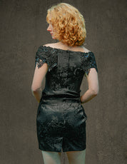 Rare Vintage Black Brocade And Lace Sequin Trim Party Dress