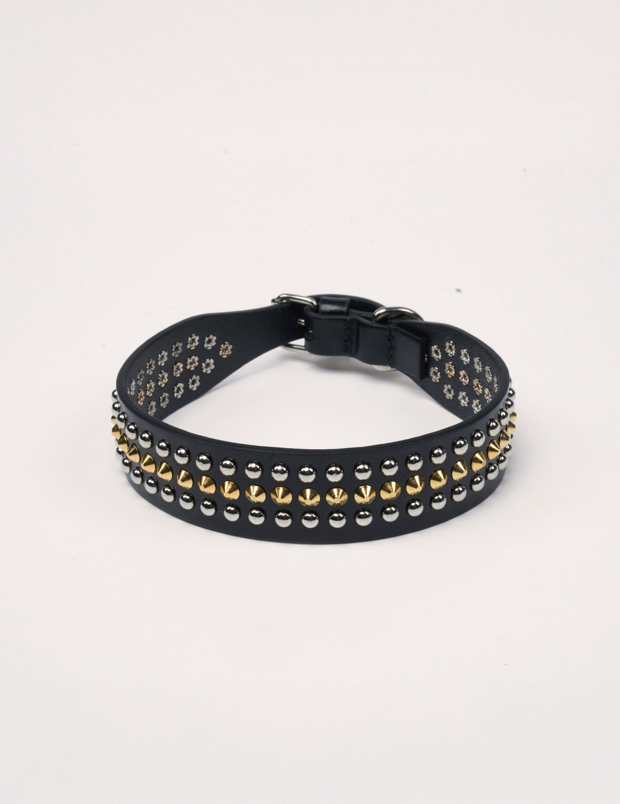 Golden Studded Leather Dog Collar