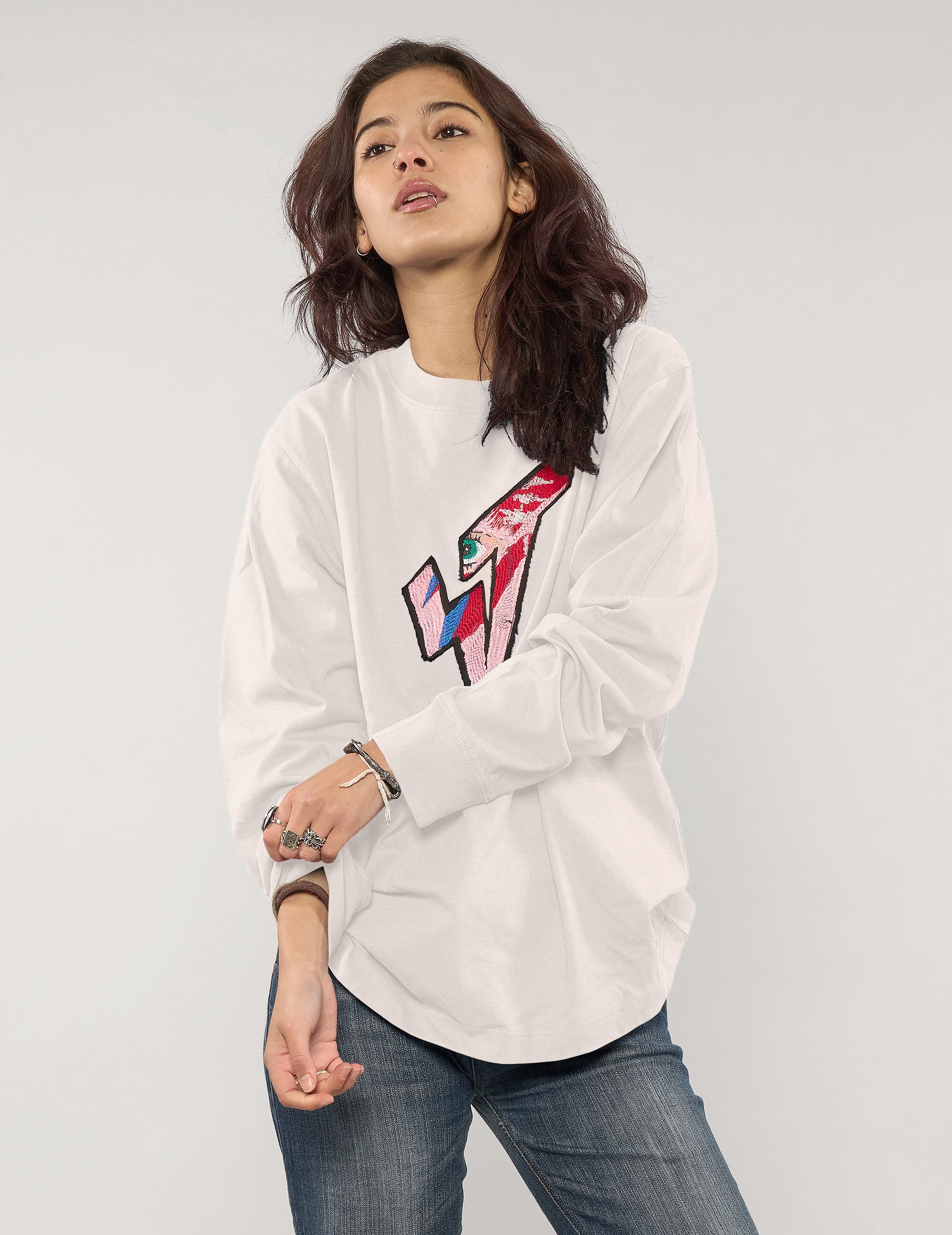 ST 'A Lad Insane' Long Sleeve Logo Tee in Ecru