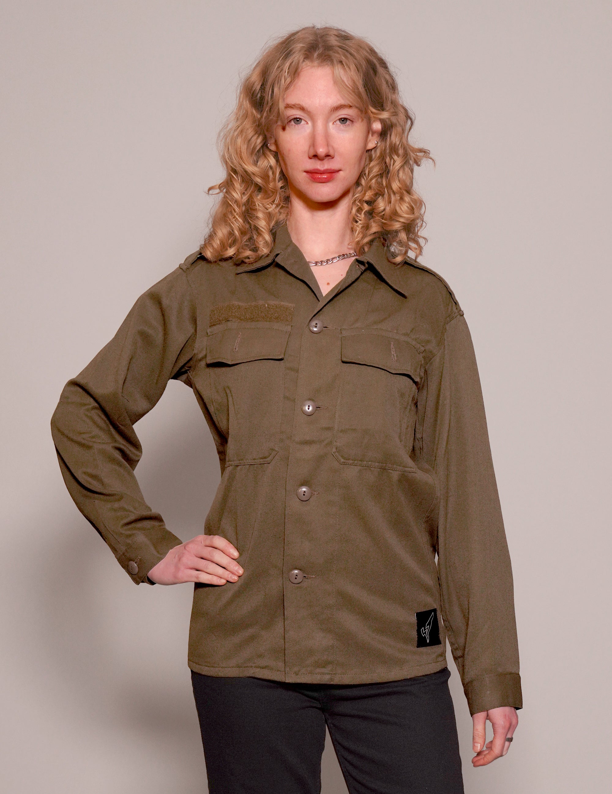 Party Back Shirt - Gold Star Sequin - Long Sleeve Khaki